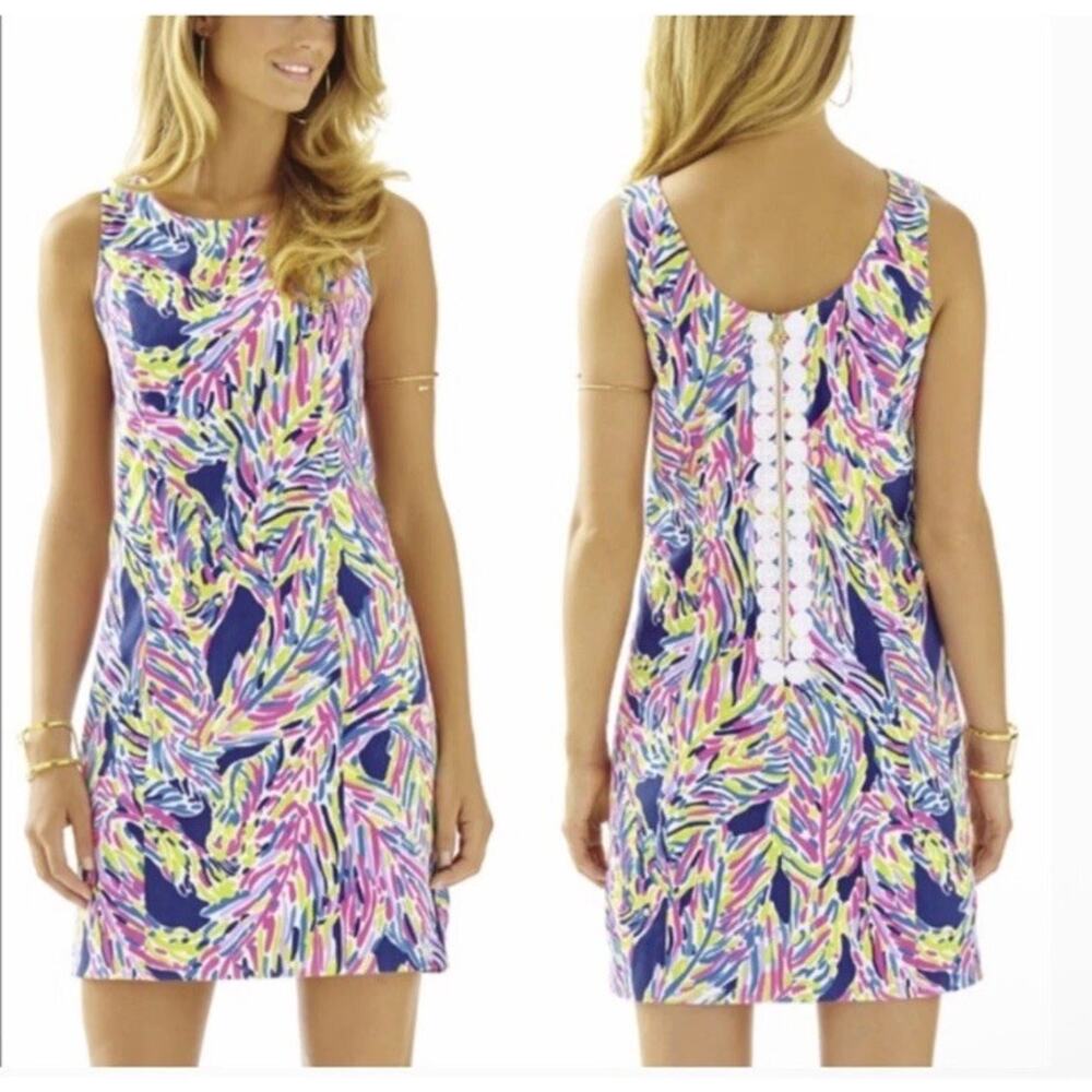 Lilly Pulitzer Cathy Shift Dress Indigo Palm Reader Size 2 $178